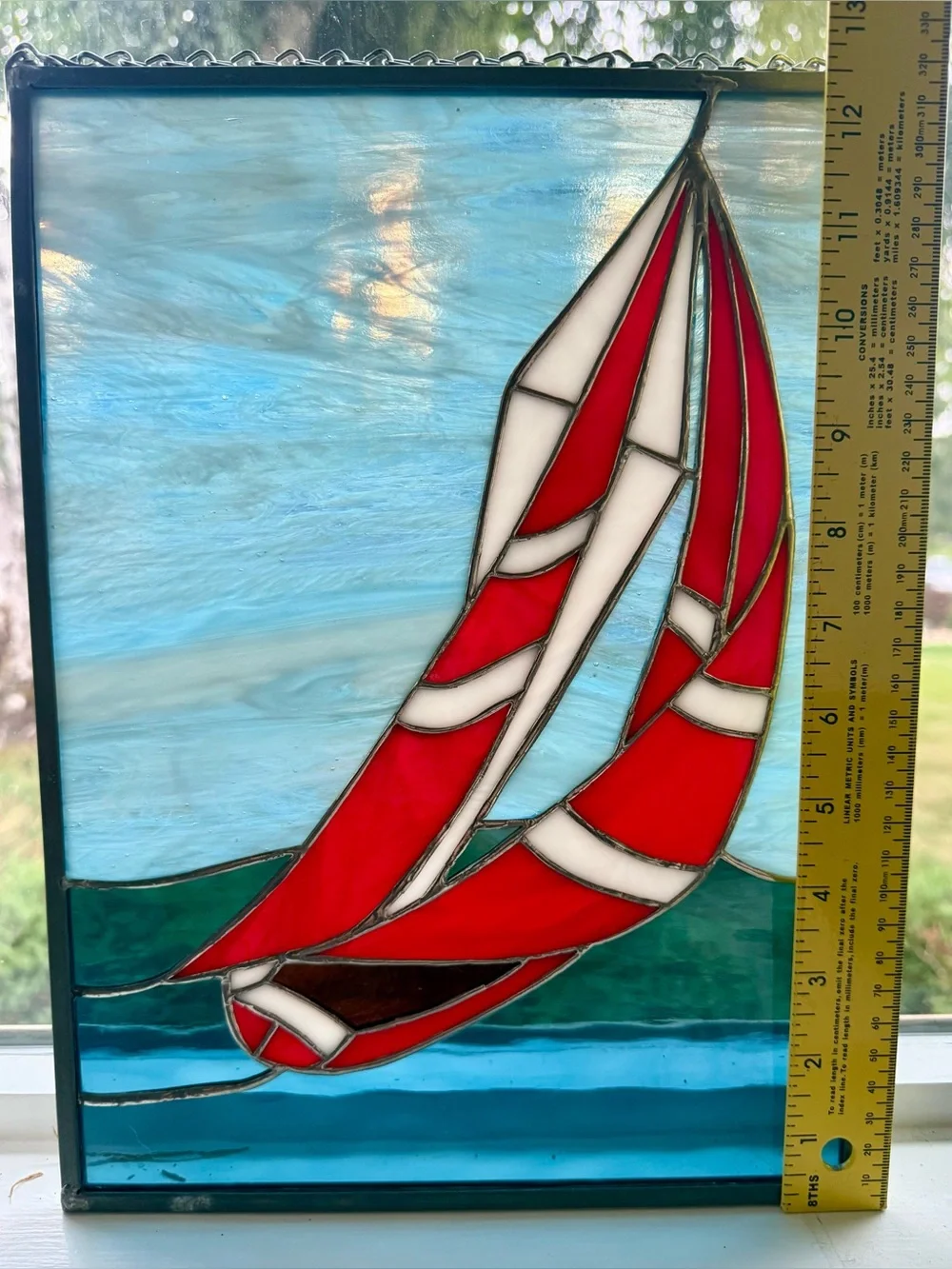 Handcrafted Stained Glass Sailboat Window Panel Suncatcher Nautical Decor